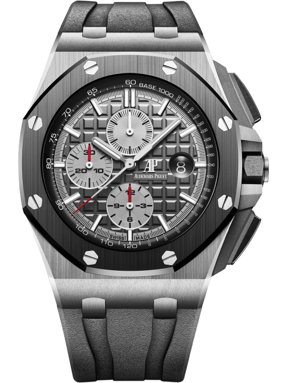 Royal Oak Offshore Chronograph 44MM Black Rubber Strap Slate-Grey Dial With Méga Tapisserie Pattern Titanium Case