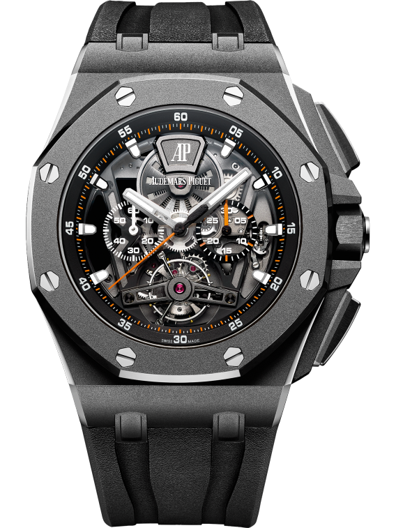 Royal Oak Offshore Tourbillon Chronograph 44MM Black Rubber Strap Sapphire Dial Sandblasted Titanium Case Titanium Bezel