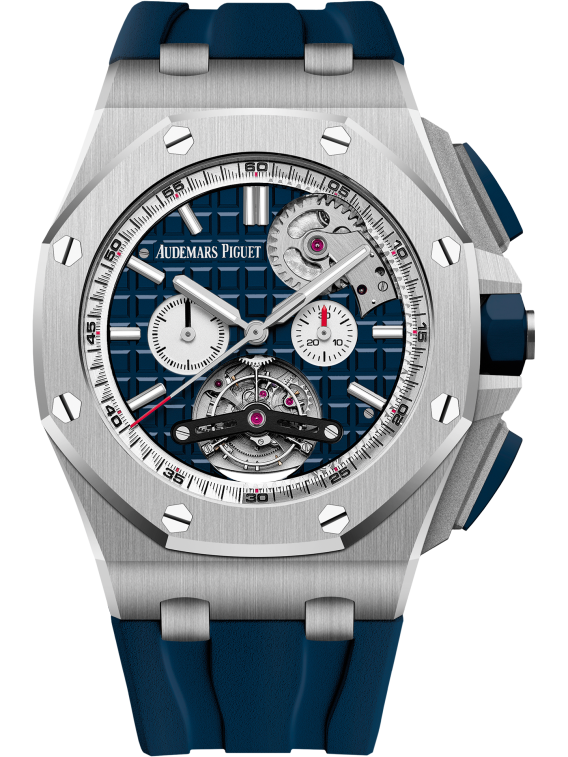 Royal Oak Offshore Tourbillon Chronograph Selfwinding 44MM Blue Rubber Strap Blue Dial With Méga Tapisserie Pattern Stainless Steel Case
