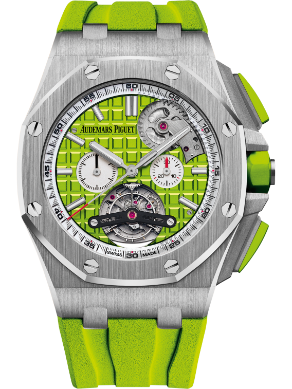 ROYAL OAK Royal Oak Offshore Tourbillon Chronograph Selfwinding 44MM Green Rubber Strap Green Dial With Méga Tapisserie Pattern Stainless Steel Case