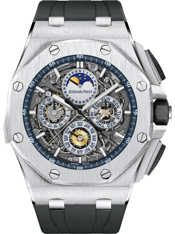 Royal Oak Offshore Grande Complication 44MM Black Rubber Strap Sapphire Dial 18-Carat White Gold Ceramic Bezel