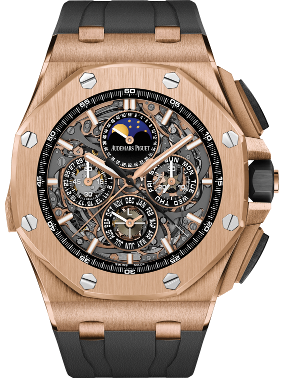 Royal Oak Offshore Grande Complication 44MM Black Rubber Strap Sapphire Dial 18-Carat Pink Gold Case
