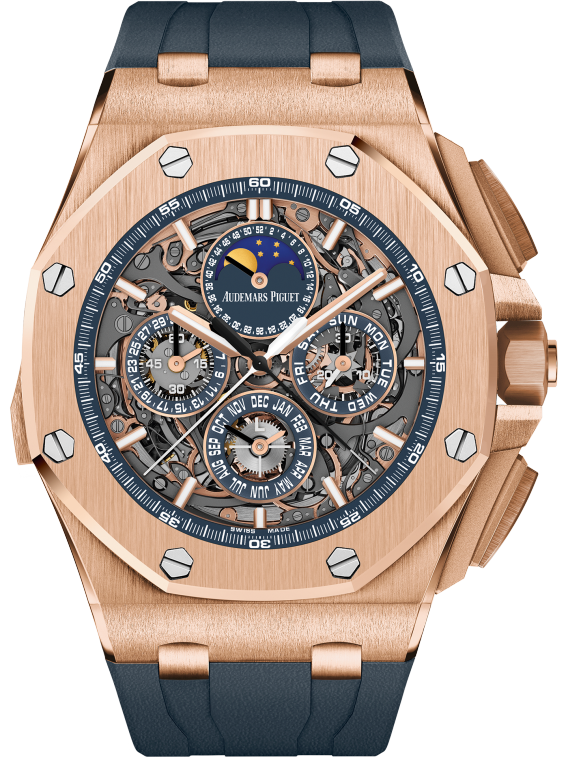 Royal Oak Offshore Grande Complication 44MM Blue Rubber Strap Sapphire Dial 18-Carat Pink Gold Case