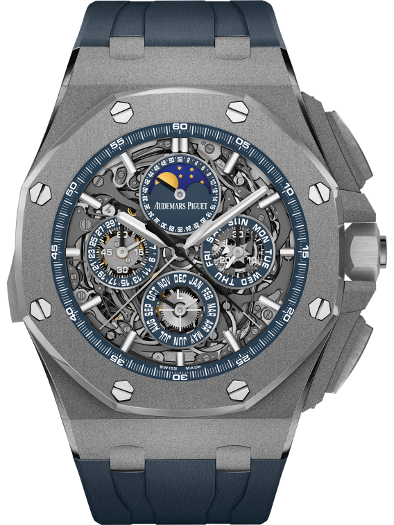 Royal Oak Offshore Grande Complication 44MM Blue Rubber Strap Sapphire Dial Sandblasted Titanium Case