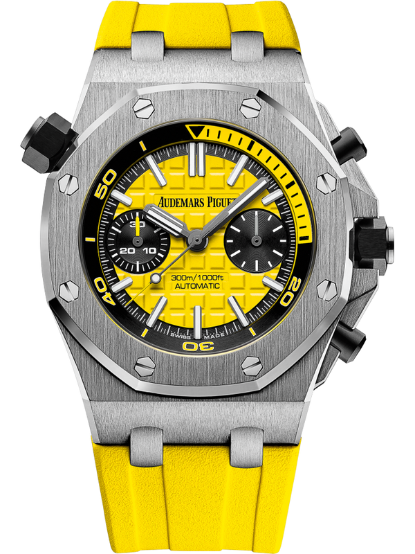 Royal Oak Offshore Diver Chronograph 42MM Yellow Rubber Strap Yellow Dial With Méga Tapisserie Pattern Stainless Steel Case