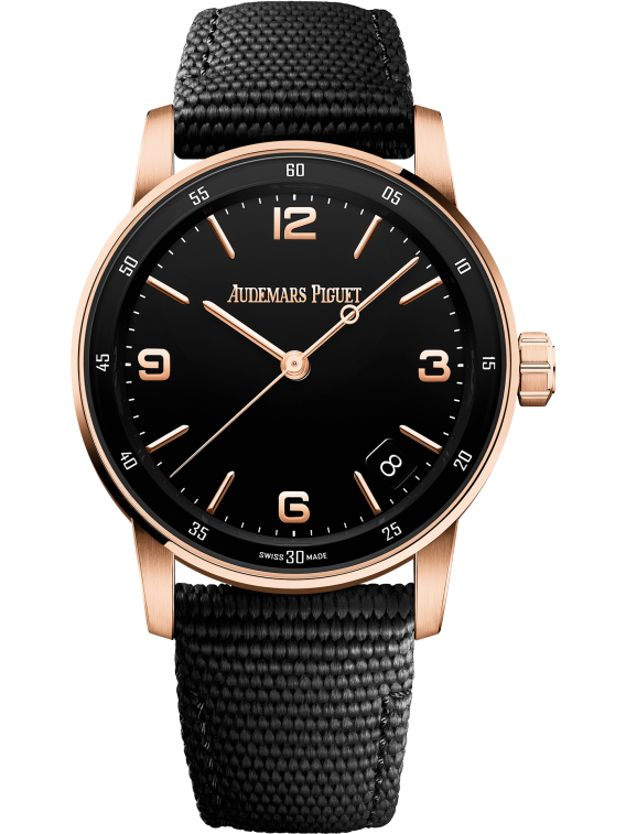 Code 11.59 by Audemars Piguet 41mm Black Rubber-Coated Strap Lacquered Black Dial 18-Carat Pink Gold Case