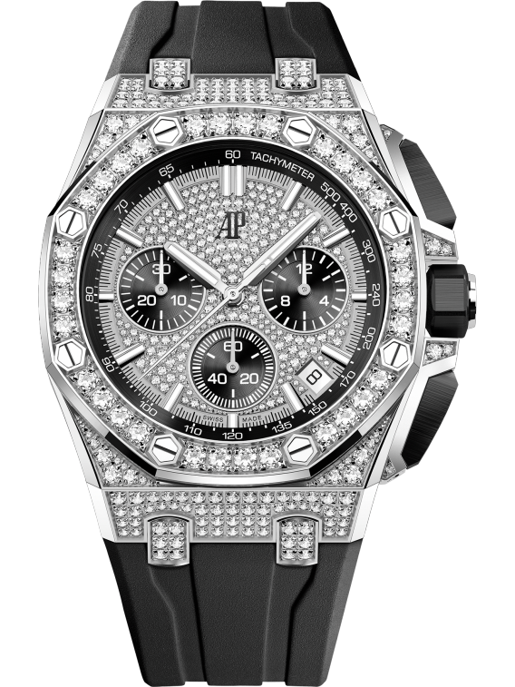 Royal Oak Offshore Selfwinding Chronograph 43MM Black Rubber Strap 18-Carat White Gold Dial Set With Brilliant-Cut Diamonds 18-Carat White Gold Case and Bezel Set With Brilliant-Cut Diamonds
