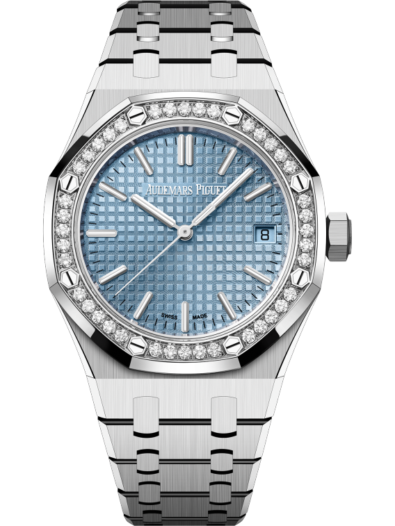 Royal Oak Selfwinding 37MM Stainless Steel Bracelet Light Blue Dial With Grande Tapisserie Pattern Stainless Steel Diamond Case