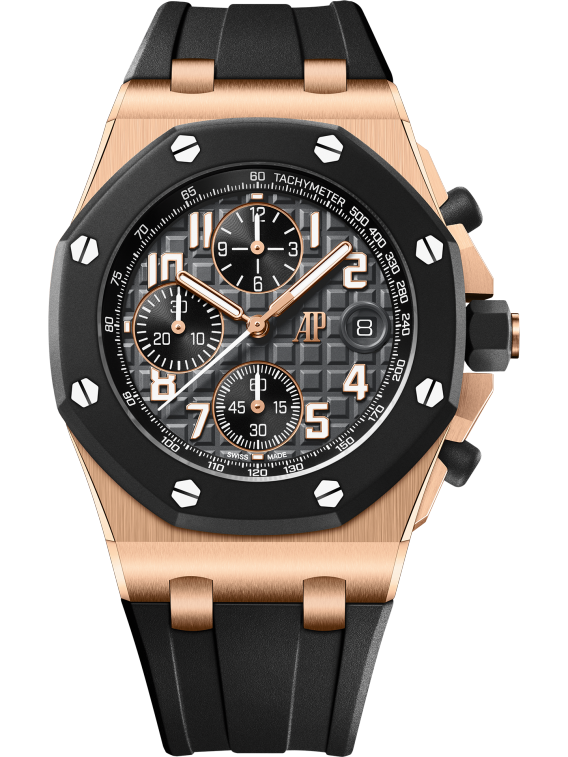Royal Oak Offshore Selfwinding Chronograph 42MM Black Rubber Strap Anthracite Grey Dial With Méga Tapisserie Pattern 18-Carat Pink Gold Case and Black Rubber Bezel