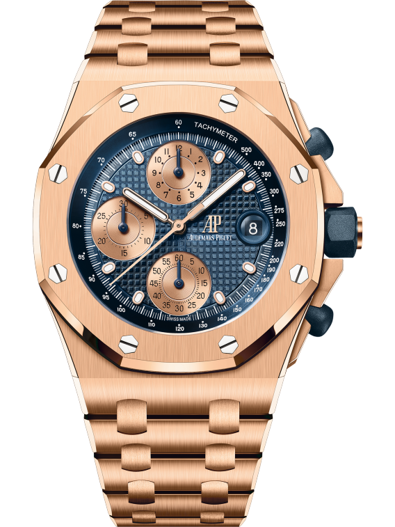 Royal Oak Offshore Selfwinding Chronograph 42MM 18-Carat Pink Gold Bracelet Blue Dial With Petite Tapisserie Pattern 18-Carat Pink Gold Case