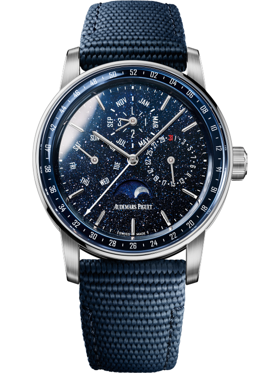 Code 11.59 by Audemars Piguet 41mm Blue Rubber-Coated Strap Blue Aventurine Dial Blue Lacquered Inner Bezel and White Gold Case