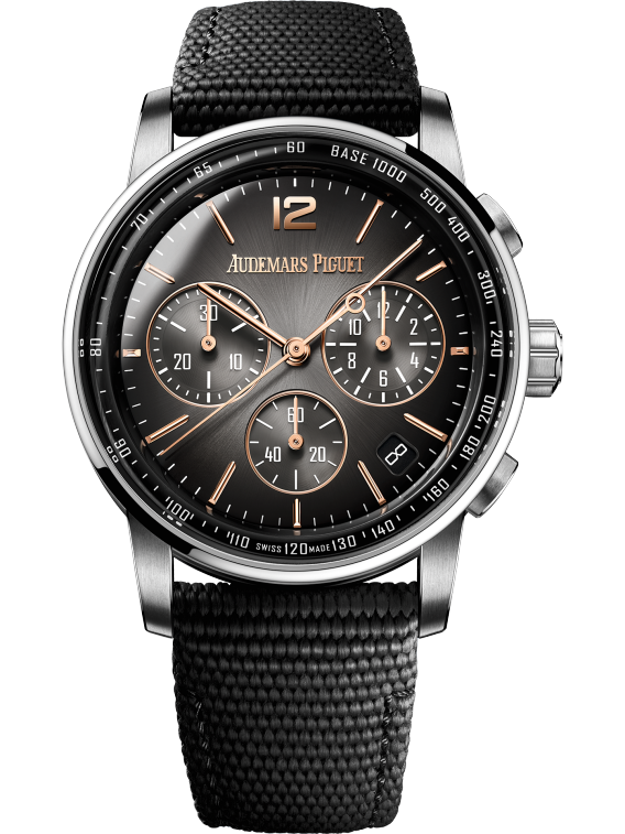 Code 11.59 by Audemars Piguet 41mm Black Rubber-Coated Strap Smoked Lacquered Grey Dial White Gold Bezel