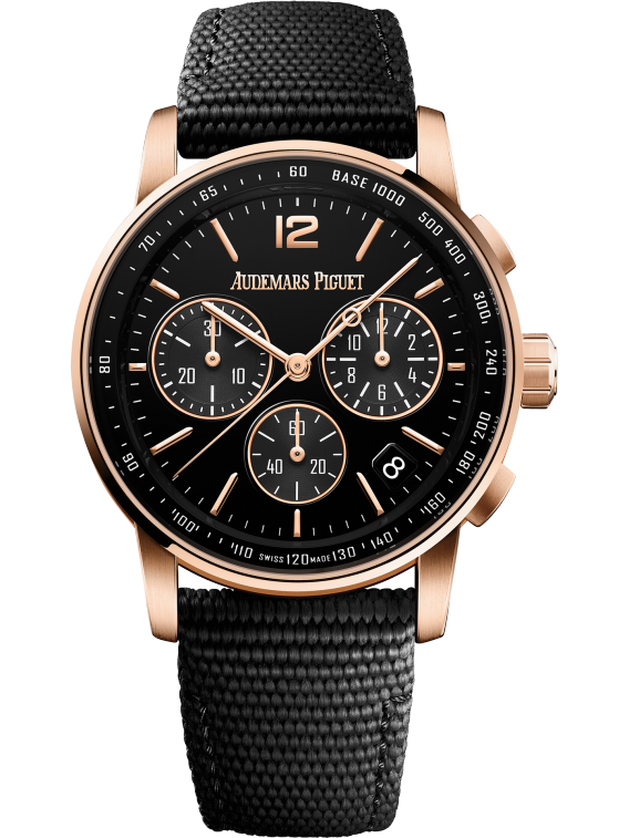Code 11.59 by Audemars Piguet 41mm Black Rubber-Coated Strap Lacquered Black Dial 18-Carat Pink Gold Case