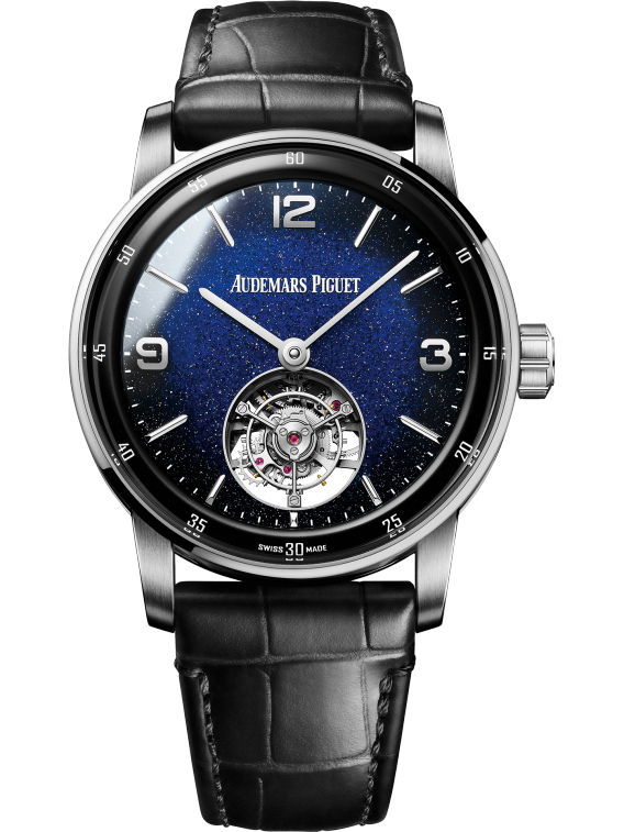 Code 11.59 by Audemars Piguet 41mm Black Alligator Strap Blue Aventurine Enamel Dial Black Lacquered Inner Bezel