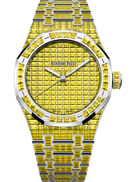 Royal Oak Selfwinding Yellow Chrysoberyl 41MM 18-Carat White Gold Bracelet Set With Baguette-Cut Yellow Chrysoberyls 18-Carat White Gold Dia 18-Carat White Gold Case