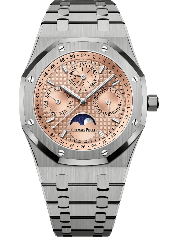 Royal Oak Perpetual Calendar 41MM Titanium Bracelet Salmon Dial With Grande Tapisserie Pattern Titanium Case
