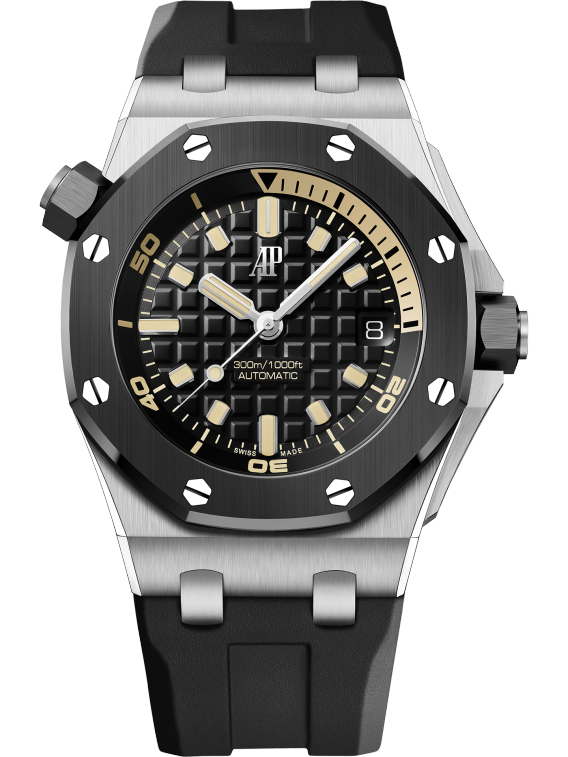 Royal Oak Offshore Diver 42MM Black Rubber Strap Black Dial With Méga Tapisserie Pattern 18-Carat White Gold Case Black Ceramic Bezel