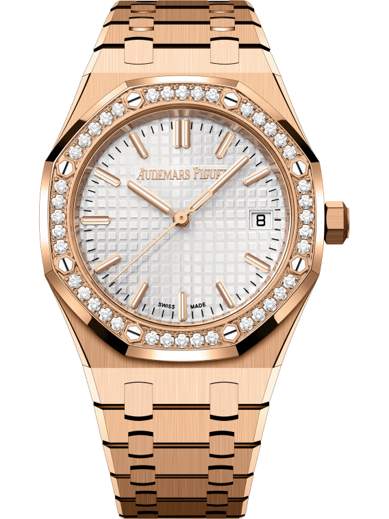 Royal Oak Selfwinding 34MM 18-Carat Pink Gold Bracelet Silver-Toned Dial With Grande Tapisserie Pattern 18-Carat Pink Gold Case