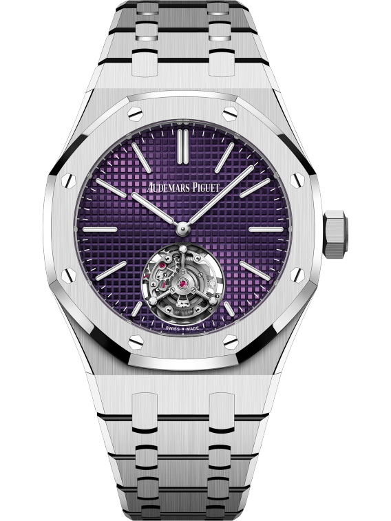 Royal Oak Selfwinding Flying Tourbillon Extra-Thi 37MM Stainless Steel Bracelet Plum Dial With Petite Tapisserie Pattern Stainless Steel Case