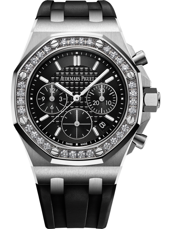 Royal Oak Offshore Selfwinding Chronograph 37MM Black Rubber Strap Black Dial With New Lady Tapisserie Pattern Stainless Steel Case Diamond-Set Bezel