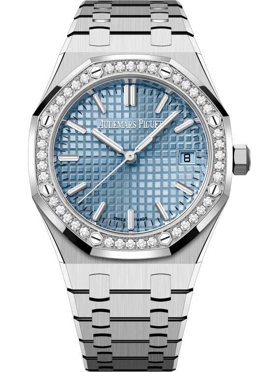 Royal Oak Selfwinding 34MM Stainless Steel Bracelet Light Blue Dial With Grande Tapisserie Pattern Stainless Steel Case