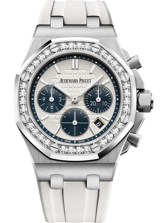 Royal Oak Offshore Selfwinding Chronograph 37MM White Rubber Strap Silver-Toned Dial With Lady Tapisserie Pattern Stainless Steel Case Diamond-Set Bezel