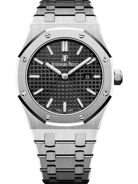 Royal Oak Quartz 33MM Stainless Steel Bracelet Black Dial With Grande Tapisserie Pattern Stainless Steel Case