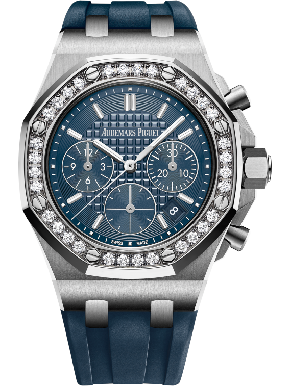 Royal Oak Offshore Selfwinding Chronograph 37MM Blue Rubber Strap Blue Dial With Lady Tapisserie Pattern Stainless Steel Case Diamond-Set Bezel