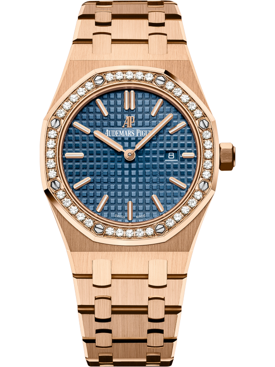 Royal Oak Quartz 33MM 18-Carat Pink Gold Bracelet Blue Dial With Grande Tapisserie Pattern 18-Carat Pink Gold Case