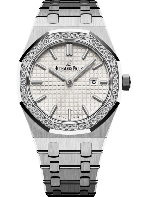 Royal Oak Quartz 33MM Stainless Steel Bracelet Silver-Toned Dial With Grande Tapisserie Pattern Stainless Steel Case Diamond-Set Bezel