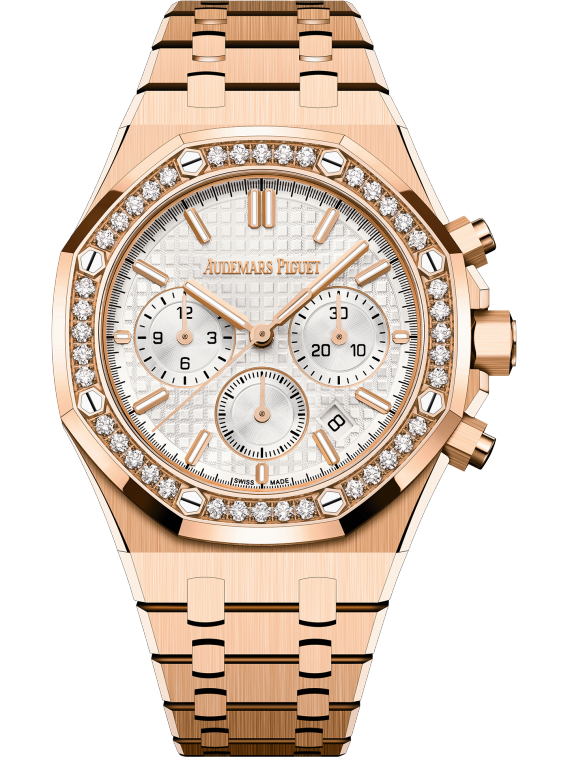 Royal Oak Selfwinding Chronograph 38MM 18-Carat Pink Gold Bracelet Silver-Toned Dial With Grande Tapisserie Pattern 18-Carat Pink Gold Case
