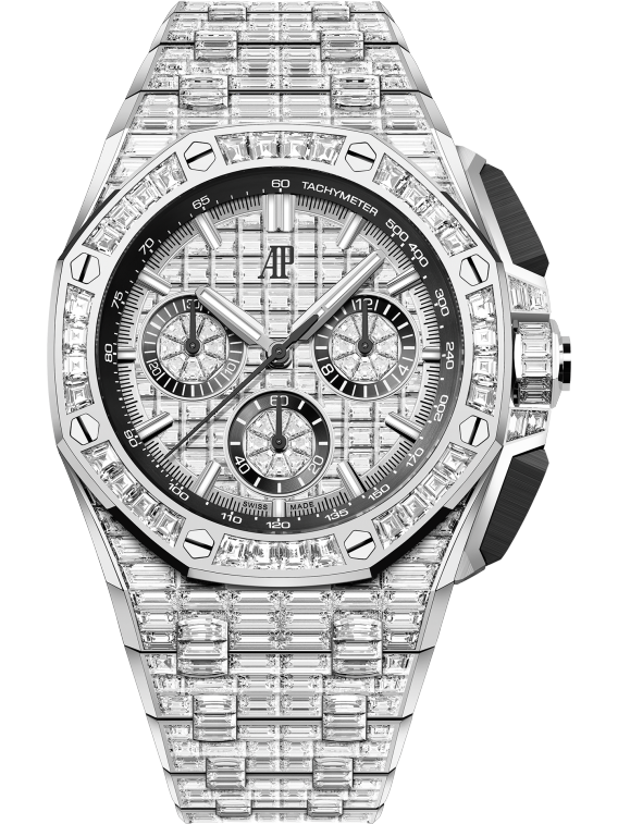Royal Oak Offshore Selfwinding Chronograph 43MM 18-Carat White Gold Bracelet 18-Carat White Gold Dial 18-Carat White Gold Case and Bezel Set With Baguette-Cut Diamonds