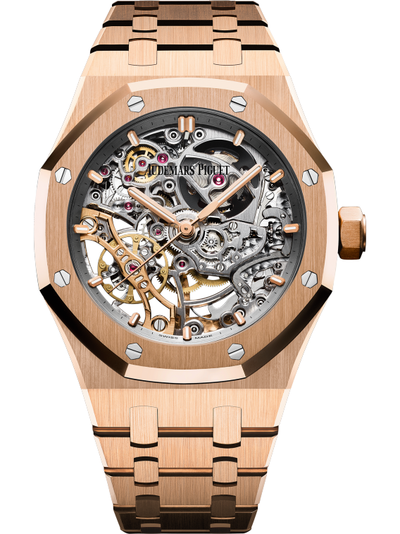 Royal Oak Double Balance Wheel Openworked 37MM 18-Carat Pink Gold Bracelet Openworked Rhodium-Toned Dial 18-Carat Pink Gold Case