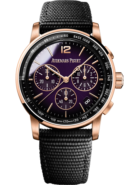 Code 11.59 by Audemars Piguet 41mm Black Rubber Strap Smoked Lacquered Purple Dial 18-carat Pink Gold Case