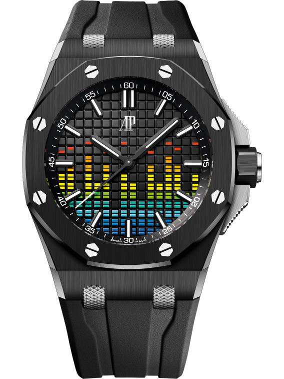 Royal Oak Offshore Selfwinding - Music Edition 43MM Black Rubber Strap Black Dial With Printed VU Meter Black Ceramic Case and Bezel