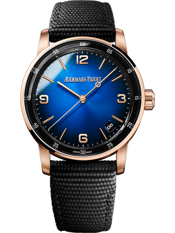 Code 11.59 by Audemars Piguet 41mm Blue Rubber-Coated Strap Smoked Lacquered Blue Dial 18-Carat Pink Gold Case