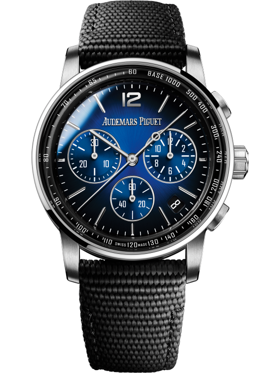 Code 11.59 by Audemars Piguet 41mm Selfwinding Chronograph Black Rubber-Coated Strap Smoked Blue Lacquered Dial 18-Carat White Gold Case