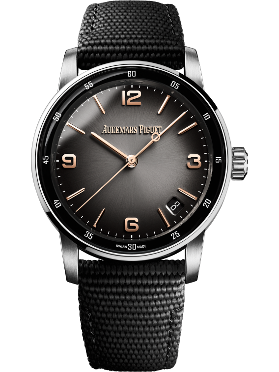 Code 11.59 by Audemars Piguet 41mm Black Rubber-Coated Strap Smoked Lacquered Grey Dial White Gold Bezel
